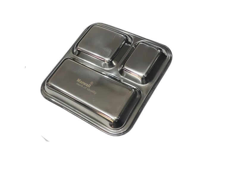 MARWALL Stainless Steel Pav BhajiSnacks PlatePartition Plate Pack of 2 - Image 3