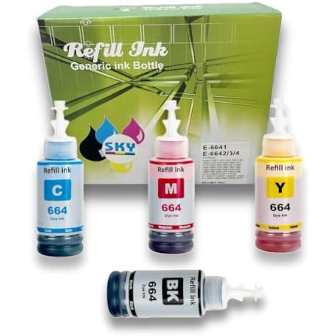 4-PACK 664 COMPATIBLE INK SET FOR EPSON FOR ECOTANK PRINTER L210 L220 L300 L355 L365 L555 L1300 L3050 L3060 - Image 3