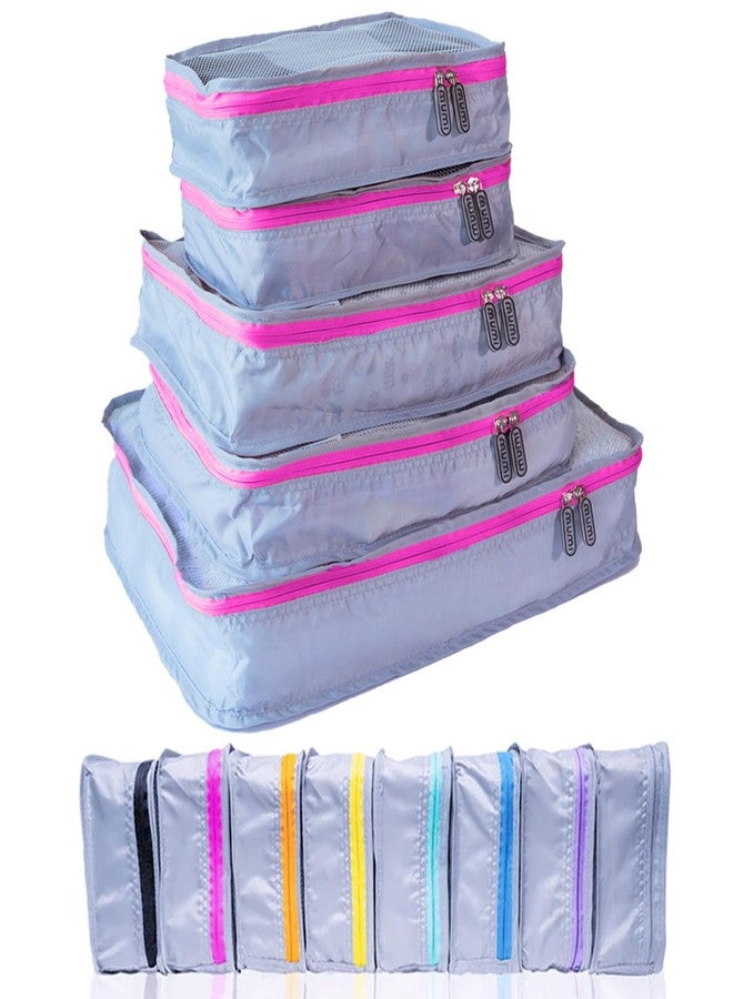 MUMI Packing Cubes - 5 Compression Packing Cubes for Travel, Luggage Organizer Bags for Suitcases, Carry-On, Duffle or Backpack - Mesh, Waterproof Bags for Clothes, Kids & Travel Accessories - Pink - Image 1
