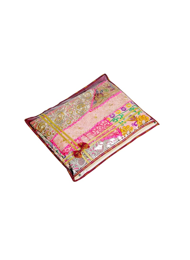 AARON INC AARON INC set of 24 Foldable Single Saree CoversClothes Storage BagWardrobe Organizer With Transparent Top And Zip For Lehenga Suit Dress and accessories Saree Maroon NonWoven  - Image 3