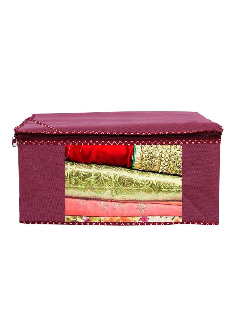 AARON INC AARON INC set of 24 Foldable Single Saree CoversClothes Storage BagWardrobe Organizer With Transparent Top And Zip For Lehenga Suit Dress and accessories Saree Maroon NonWoven  - Image 5