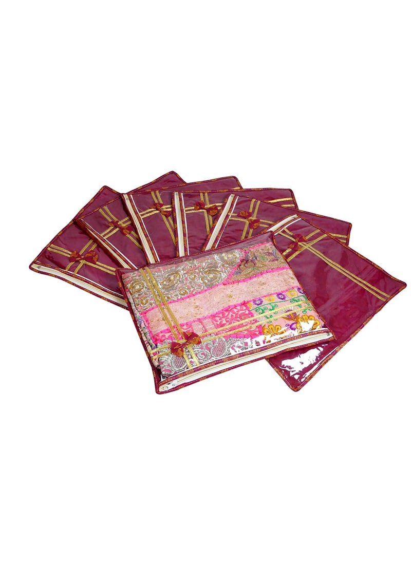 AARON INC AARON INC set of 24 Foldable Single Saree CoversClothes Storage BagWardrobe Organizer With Transparent Top And Zip For Lehenga Suit Dress and accessories Saree Maroon NonWoven  - Image 1