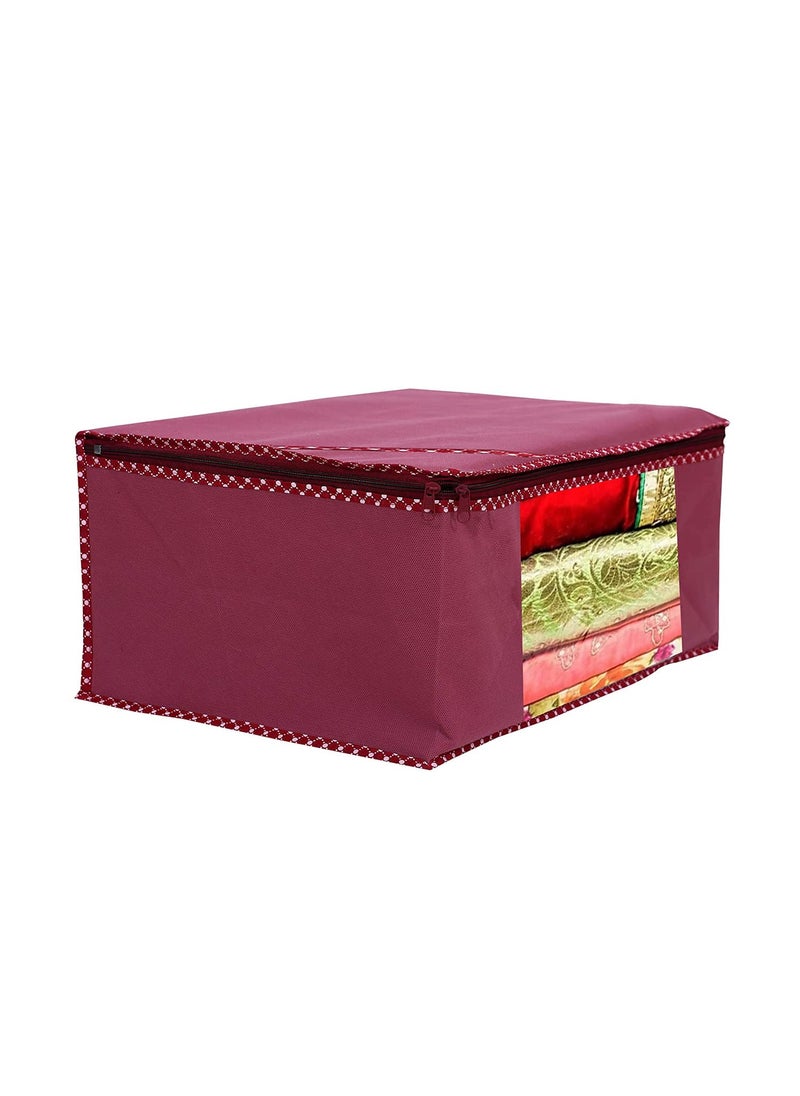AARON INC AARON INC set of 24 Foldable Single Saree CoversClothes Storage BagWardrobe Organizer With Transparent Top And Zip For Lehenga Suit Dress and accessories Saree Maroon NonWoven  - Image 4