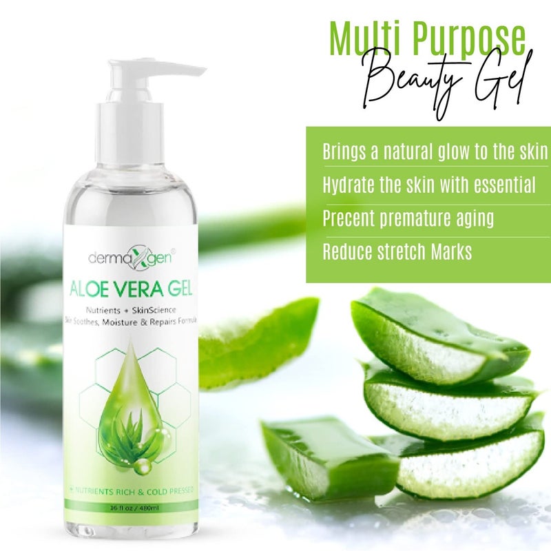 DERMAXGEN Aloe Vera Gel with Witch Hazel, Vitamin C, and Vitamin E - Skin Soothes, Moisture, and Repair Formula for Face and Body - Nutrient-Rich, Organic 100% Pure Aloe Vera - 16 FL OZ - Image 2