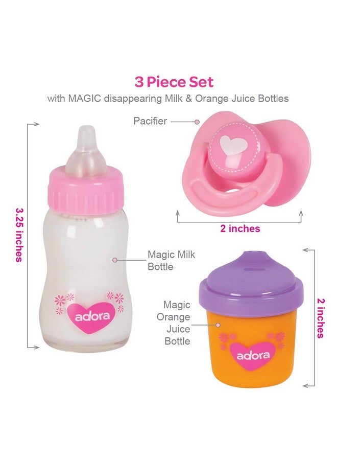 Adora مجموعة أكسسوارات دمى الأطفال أادورا مجموعة سحرية مكونة من 3 قطع تأتي مع مصاصة وزجاجات دمى سحرية مع حليب وعصير برتقال يختفي، هدية عيد ميلاد للأطفال من عمر 2 سنة وما فوق - Image 4