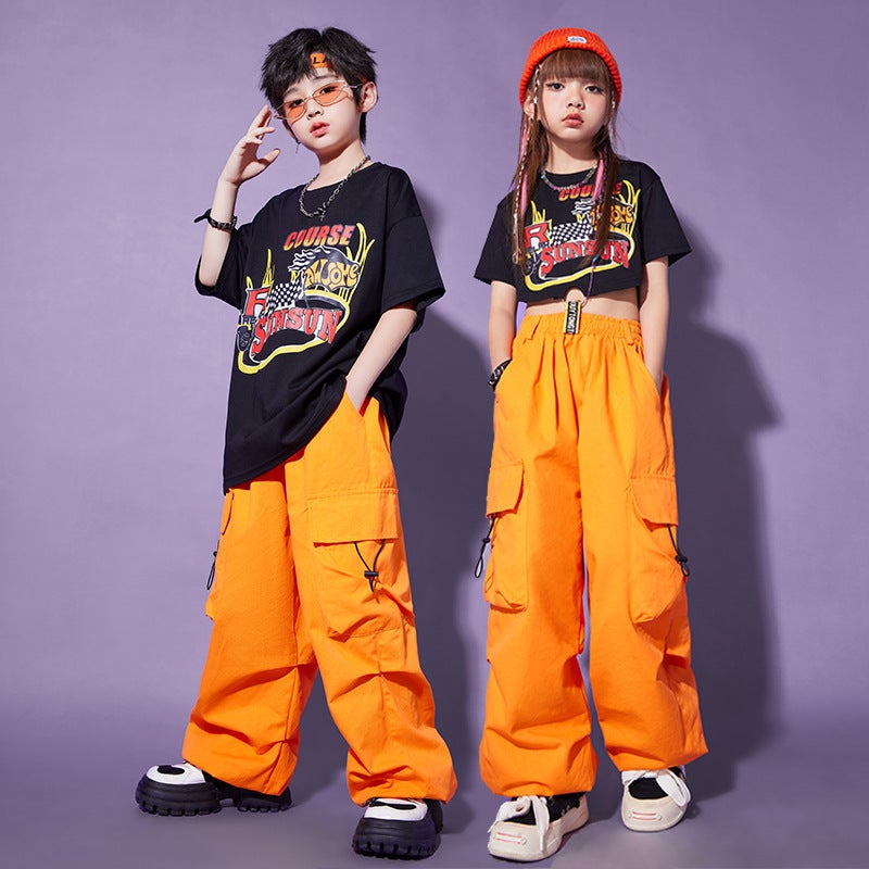Hip-Hop Children'S Fashion Clothing Jazz Dance Girls' Clothing Performance Clothing Summer Boys Handsome Hip-Hop Style Hiphop Costume - Image 2