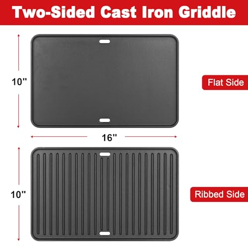 DELSbbq 16"x10" Reversible Cast Iron Griddle for Weber Go-Anywhere Charcoal and Gas Grills, Portable Grill Griddle Plate for Indoor Stovetop/Outdoor Camping BBQ, Replacement for Weber 80631 70211 3634 67195 - Image 2