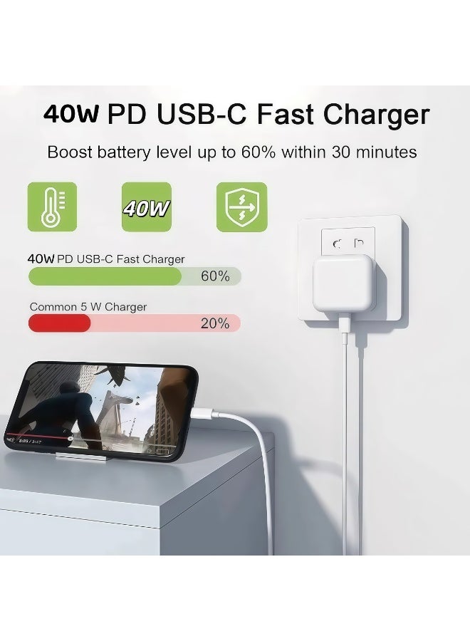 غولو شاحن سريع 40 واط لأجهزة آيفون | محول شاحن جداري سريع USB-C مع كابل USB-C بطول 2 متر، متوافق مع سلسلة آيفون من 8 إلى 14، وأجهزة آيباد، والعديد من هواتف أندرويد، ويدعم بروتوكولات الشحن السريع الرئيسية الأخرى مثل PD/QC/SCP/FCP/Samsung AFC/Apple 2.4A/BC. - Image 3