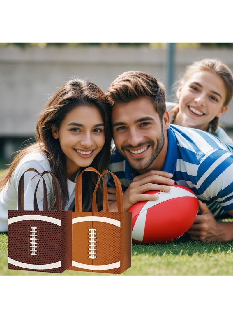 Zikra 12 Pack Football Non Woven Party Bags, Reusable Football Party Style Party Gift Bag with Handles, Football Themed Party Decorations, Sports Party Favor Bags, Brown - Image 2