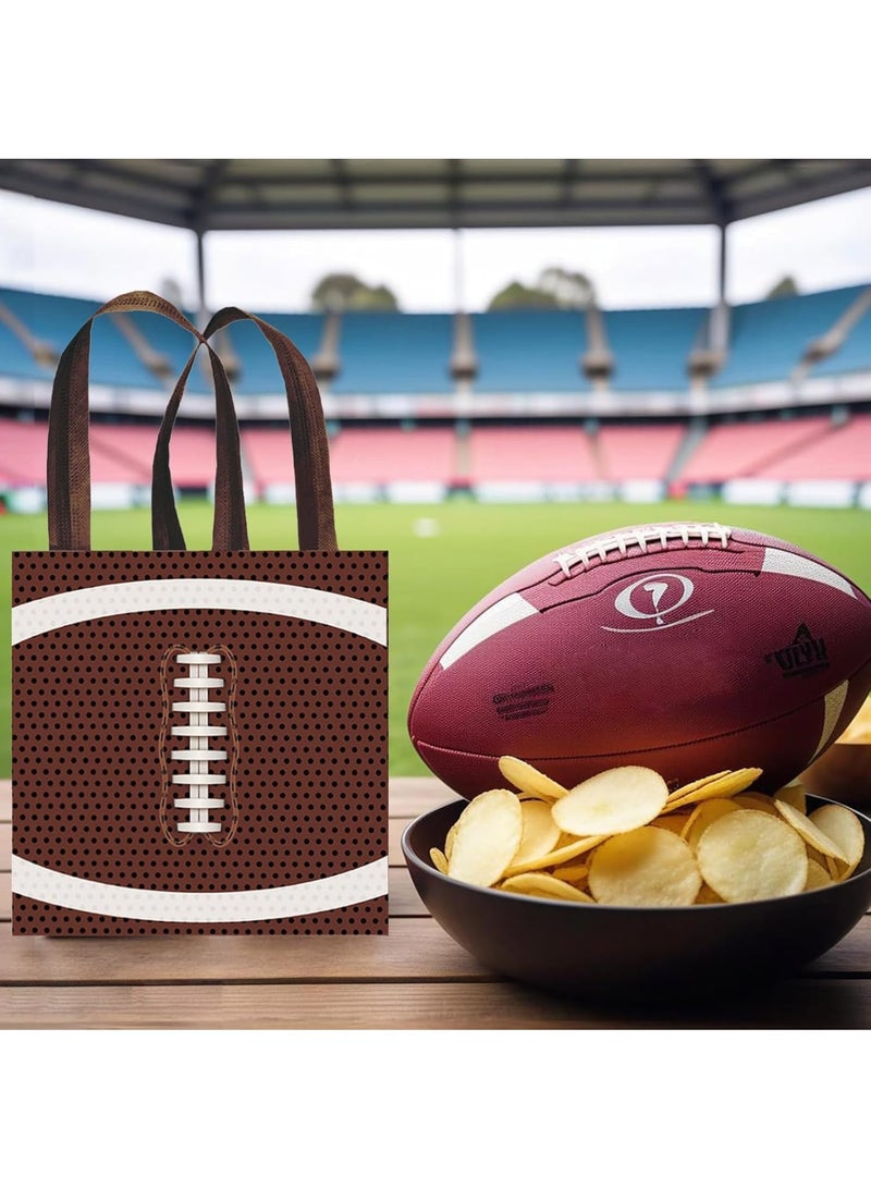 Zikra 12 Pack Football Non Woven Party Bags, Reusable Football Party Style Party Gift Bag with Handles, Football Themed Party Decorations, Sports Party Favor Bags, Brown - Image 3