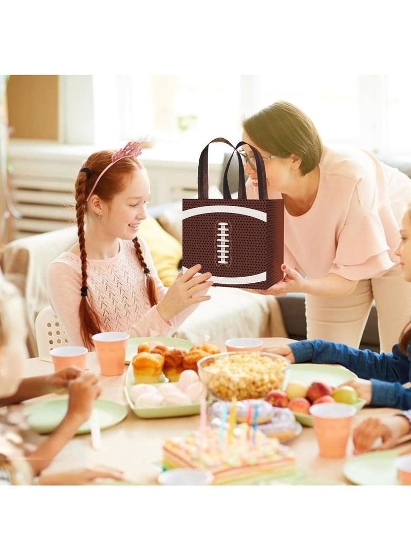 Zikra 12 Pack Football Non Woven Party Bags, Reusable Football Party Style Party Gift Bag with Handles, Football Themed Party Decorations, Sports Party Favor Bags, Brown - Image 4