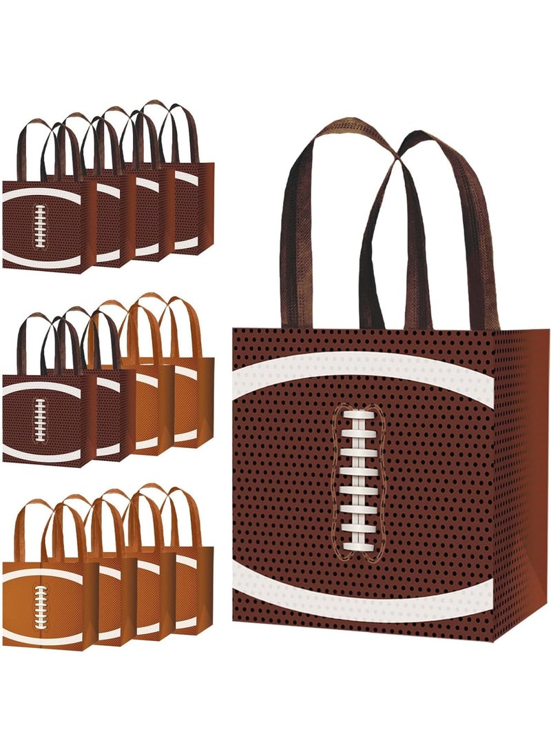 Zikra 12 Pack Football Non Woven Party Bags, Reusable Football Party Style Party Gift Bag with Handles, Football Themed Party Decorations, Sports Party Favor Bags, Brown - Image 1