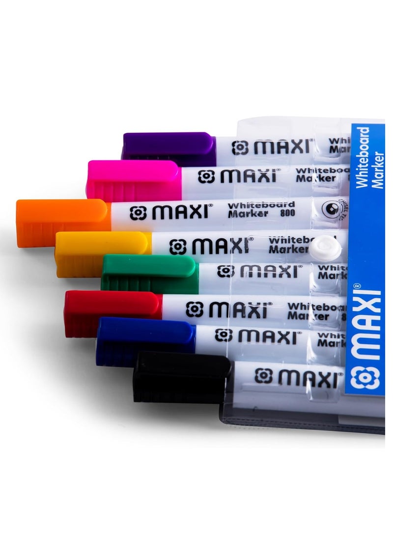 Maxi Whiteboard Marker Set â€“ 8 Assorted Colors (Blue, Black, Red, Green, Orange, Brown, Purple, Pink) with Chisel Tip â€“ Erasable Markers for Kids, Adults, Students, School, Home & Office - Image 2
