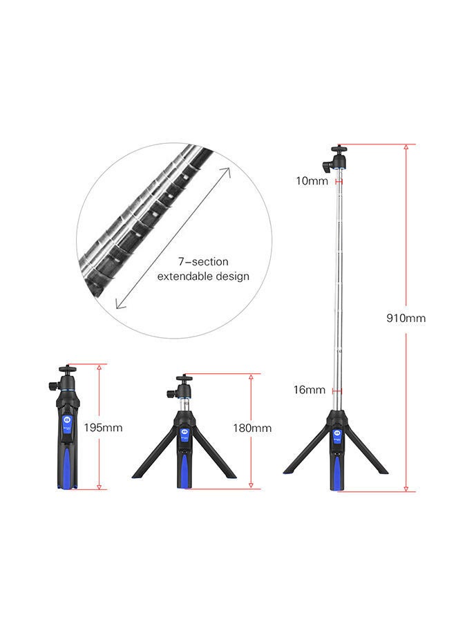 NIBEMINENT Mini Tabletop Tripod Extendable Selfie Stick Monopod Bt Remote Phone Mount Blue  - Image 3
