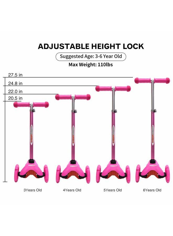 Chrome Wheels Scooter for Kids, Deluxe 4 Adjustable Height 3 Wheels Glider with Kick, Lean to Steer with LED Flashing Light, Pink - Image 2