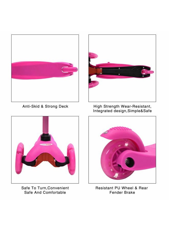 Chrome Wheels Scooter for Kids, Deluxe 4 Adjustable Height 3 Wheels Glider with Kick, Lean to Steer with LED Flashing Light, Pink - Image 5
