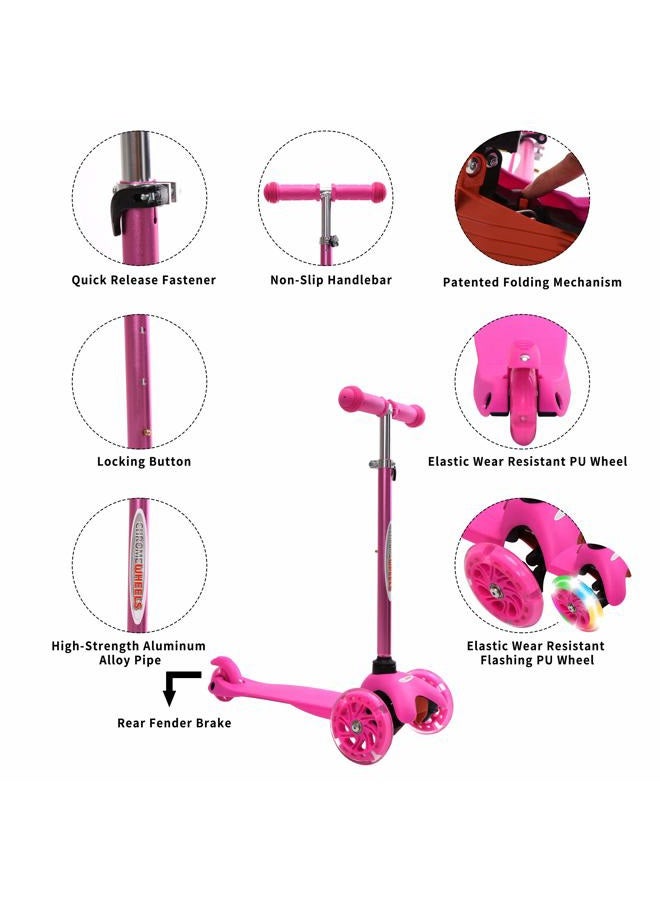 Chrome Wheels Scooter for Kids, Deluxe 4 Adjustable Height 3 Wheels Glider with Kick, Lean to Steer with LED Flashing Light, Pink - Image 4