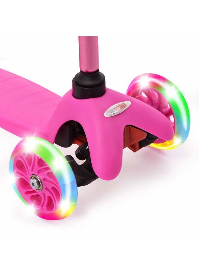 Chrome Wheels Scooter for Kids, Deluxe 4 Adjustable Height 3 Wheels Glider with Kick, Lean to Steer with LED Flashing Light, Pink - Image 3