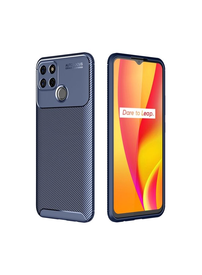 HuHa Case Cover For Realme C12 Carbon Fiber Texture Shockproof TPU Case Blue
