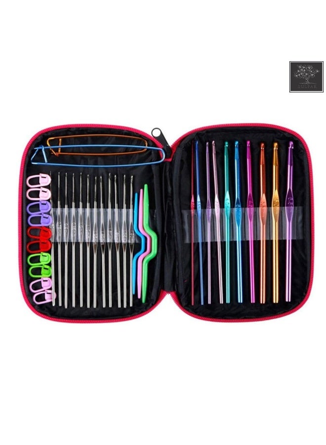 sulfar Sulfar Crochet Hooks Kit Set 10pcs Aluminum Hooks from 2mm-6mm and 12pcs Stainless Steel Hooks from 0.6mm-1.9mm with Knitting Gauge Ruler and Other Crochet Accessories - Image 2