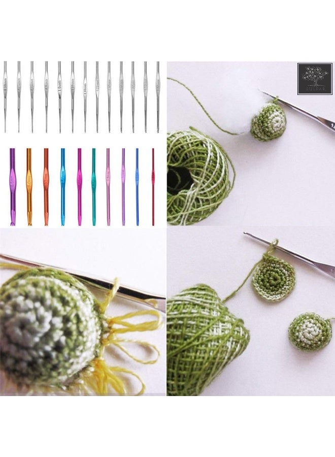 sulfar Sulfar Crochet Hooks Kit Set 10pcs Aluminum Hooks from 2mm-6mm and 12pcs Stainless Steel Hooks from 0.6mm-1.9mm with Knitting Gauge Ruler and Other Crochet Accessories - Image 4