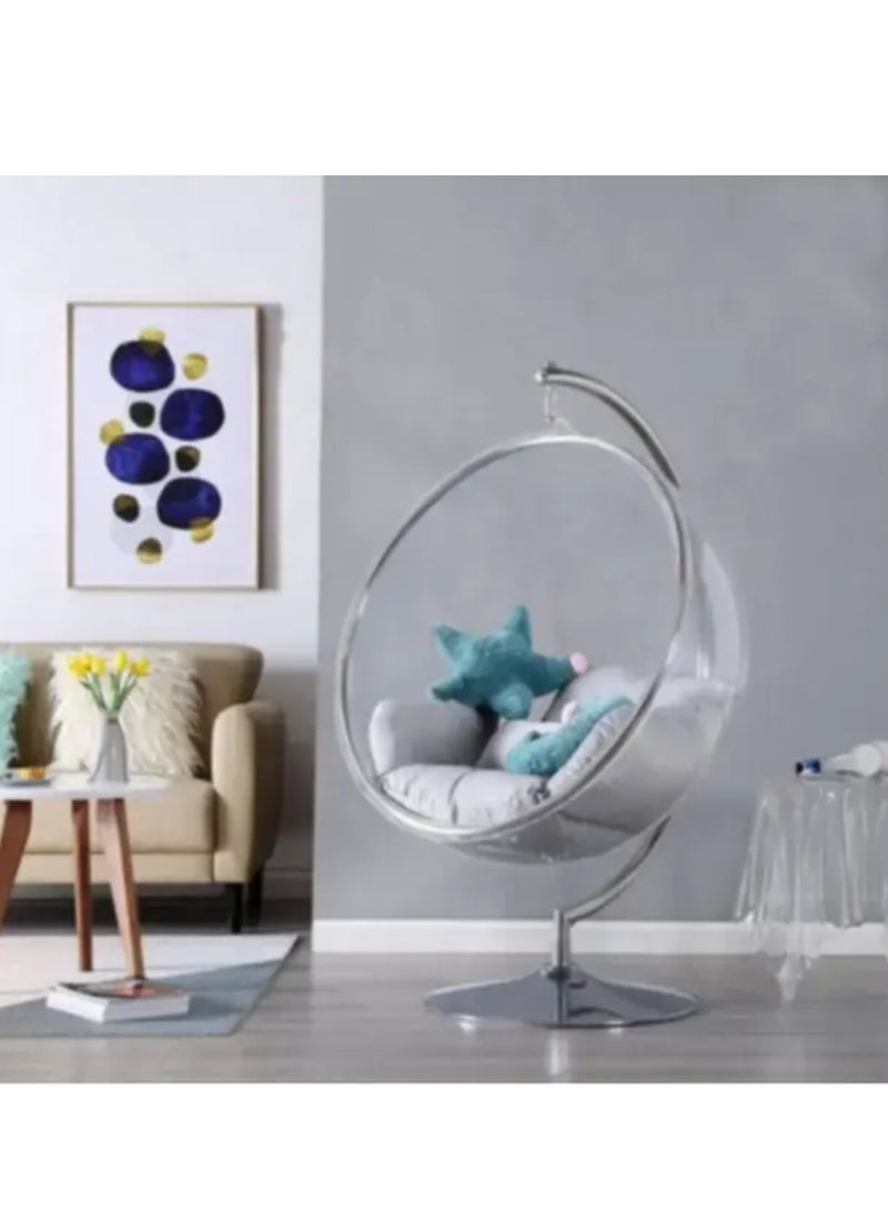 Wooden Twist Modern Transparent Acrylic Ball Bubble Swing Chair ( Silver ) - Image 2