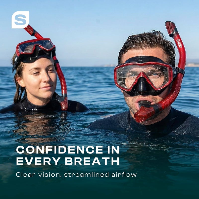 Pano 3 Snorkeling Set with Dry Top Snorkel, 180° Panoramic Dive Mask Tempered Glass Three-Window Scuba Mask, Foldable Silicone Tube Anti-Leak Gear for Men Women Teens Adults, 4 Color Options - Image 2