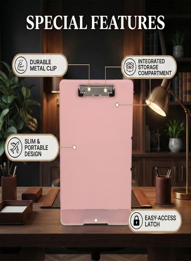 DaKos Side Opening A4 Storage Writing Pad with Metal Clip Heavy Duty Waterproof PP Clipboard Folder with Dual Compartment & Pen Holder for Office, School & Field Work (Pink) - Image 5