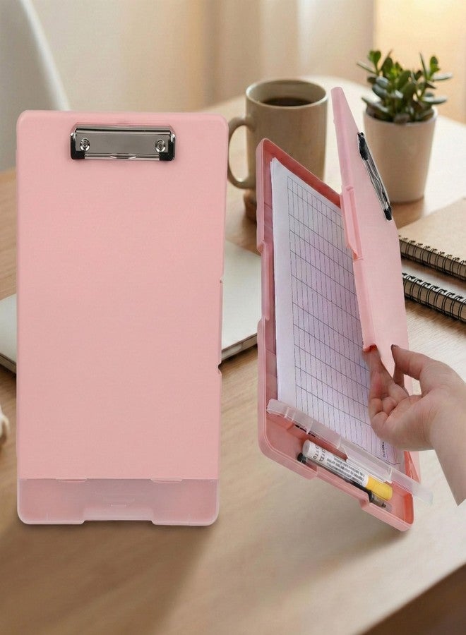 DaKos Side Opening A4 Storage Writing Pad with Metal Clip Heavy Duty Waterproof PP Clipboard Folder with Dual Compartment & Pen Holder for Office, School & Field Work (Pink) - Image 1