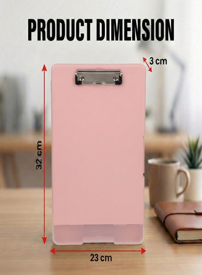 DaKos Side Opening A4 Storage Writing Pad with Metal Clip Heavy Duty Waterproof PP Clipboard Folder with Dual Compartment & Pen Holder for Office, School & Field Work (Pink) - Image 3