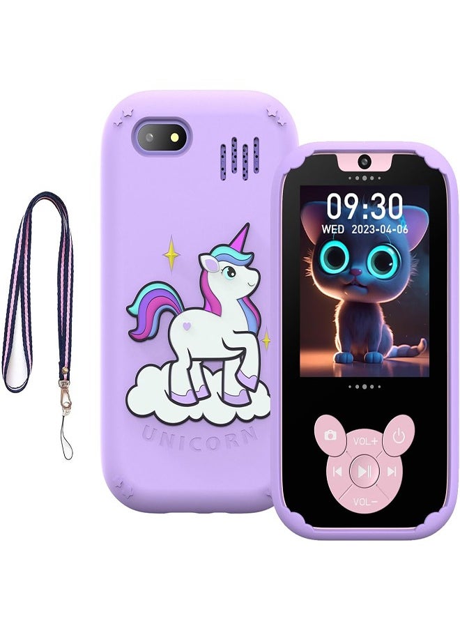 DMG TECH - Kids' Phone Toy Touch Screen Kids' Smartphone MP3 Puzzle Learning Toy with 8G SD Card (Purple) - Image 1