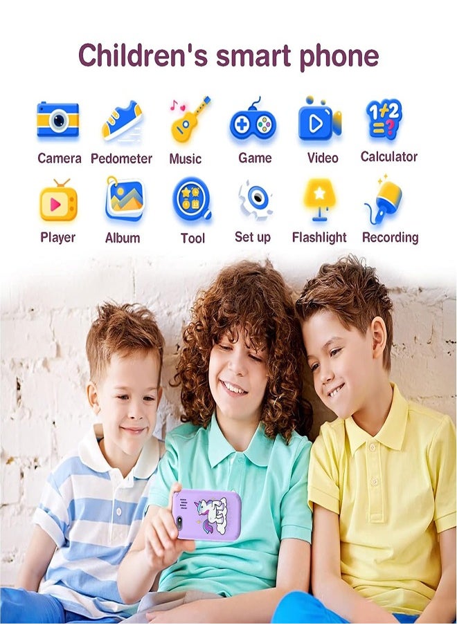 DMG TECH - Kids' Phone Toy Touch Screen Kids' Smartphone MP3 Puzzle Learning Toy with 8G SD Card (Purple) - Image 1