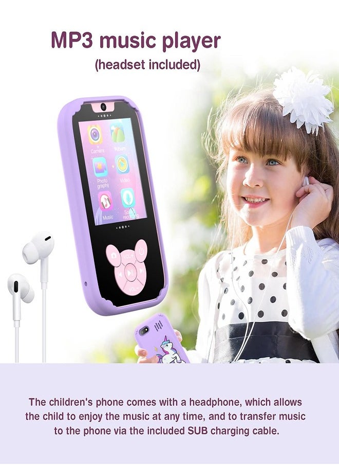 DMG TECH - Kids' Phone Toy Touch Screen Kids' Smartphone MP3 Puzzle Learning Toy with 8G SD Card (Purple) - Image 1