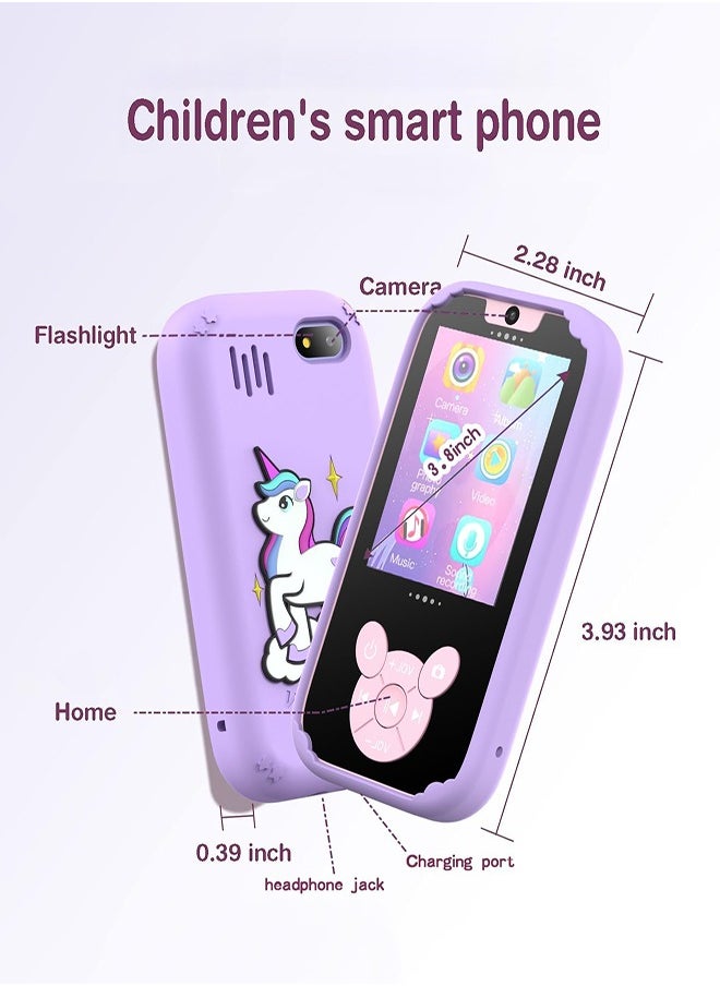 DMG TECH - Kids' Phone Toy Touch Screen Kids' Smartphone MP3 Puzzle Learning Toy with 8G SD Card (Purple) - Image 1