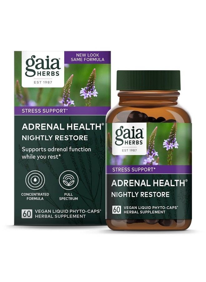Gaia Herbs - Adrenal Health Nightly Restore Herbal Supplement With Ashwagandha Magnolia Bark Cordyceps Lemon Balm And More 60 Vegan Liquid Phytocapsules 30 Servings - Image 1