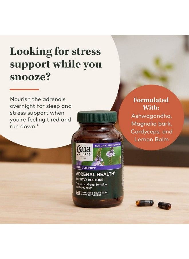 Gaia Herbs - Adrenal Health Nightly Restore Herbal Supplement With Ashwagandha Magnolia Bark Cordyceps Lemon Balm And More 60 Vegan Liquid Phytocapsules 30 Servings - Image 1