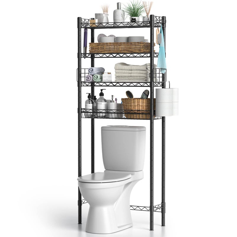 Hodonas Over Toilet Bathroom Organizer 4Tier Over The Toilet Storage Shelf Bathroom Shelves Above Toilet Storage Rack Bathroom Space Saver Black