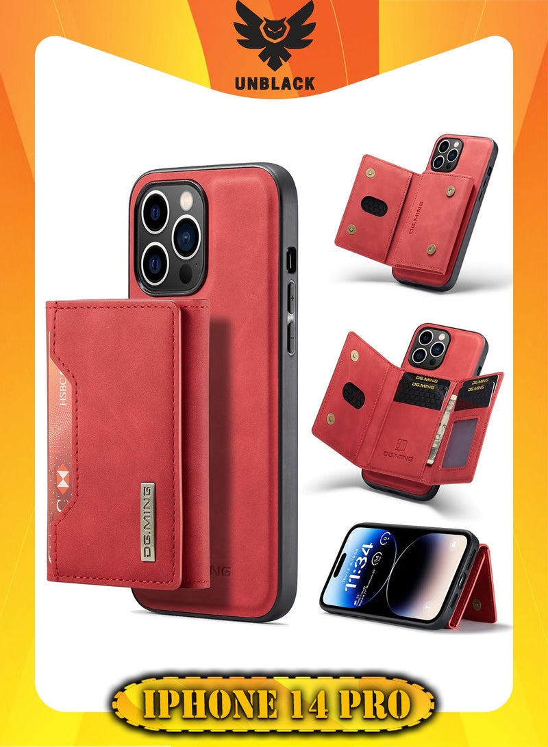 DGMING Wallet Case for Apple iPhone 14 Pro, DG.MING Premium Leather Phone Case Back Cover Magnetic Detachable with Trifold Wallet Card Holder Pocket (Red)  - Image 1