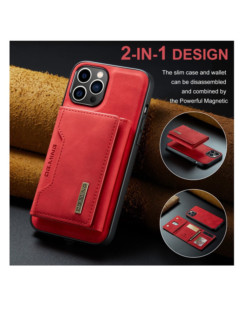 DGMING Wallet Case for Apple iPhone 14 Pro, DG.MING Premium Leather Phone Case Back Cover Magnetic Detachable with Trifold Wallet Card Holder Pocket (Red)  - Image 3