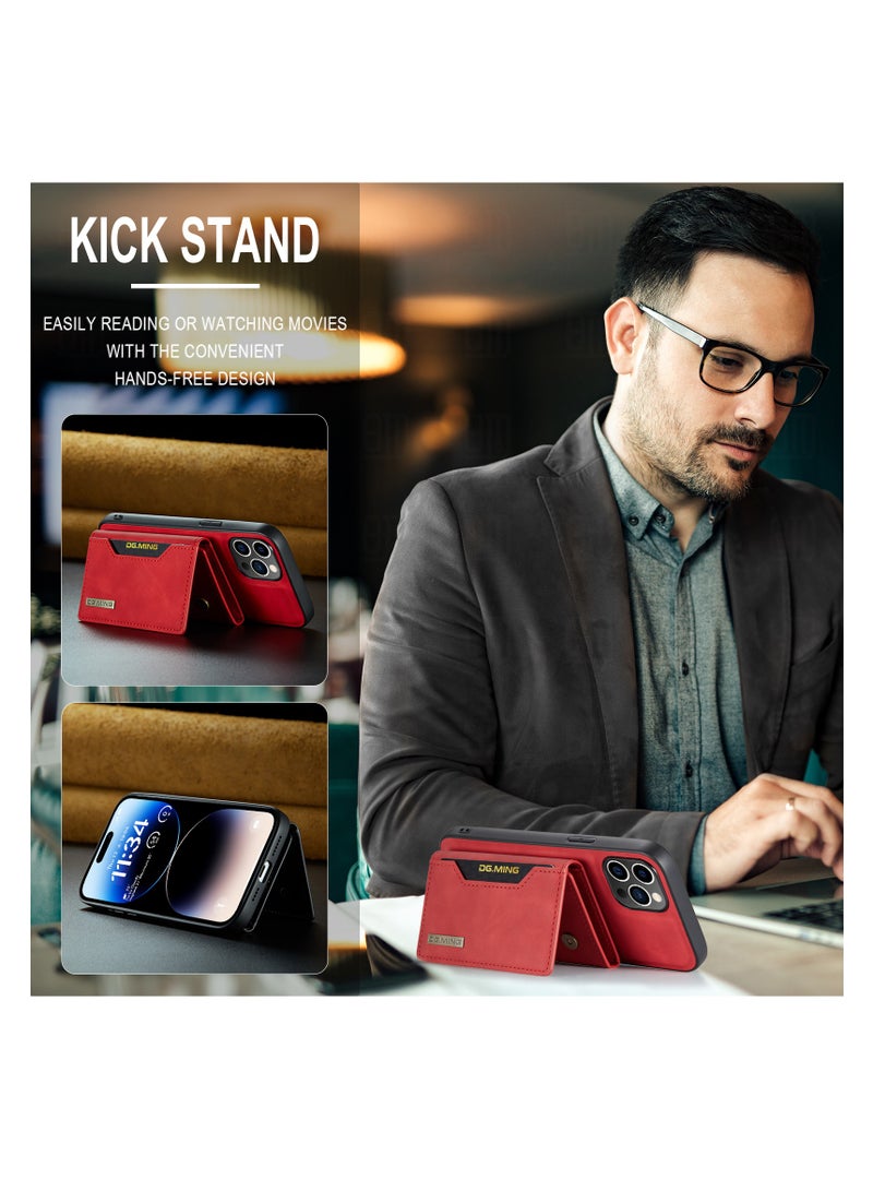 DGMING Wallet Case for Apple iPhone 14 Pro, DG.MING Premium Leather Phone Case Back Cover Magnetic Detachable with Trifold Wallet Card Holder Pocket (Red)  - Image 5
