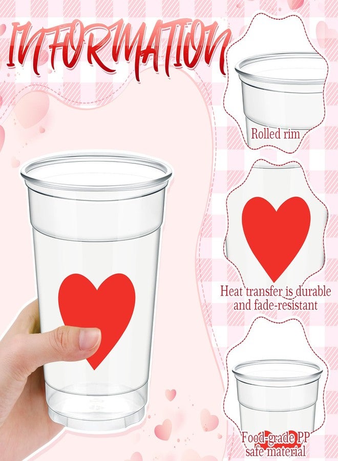 Jingmore 48 Set 12 oz Valentine's Day Disposable Plastic Cups with Lids and Straws Pink & Red Heart Clear Valentines Party Cup Bulk for Galentine's Day Wedding Hot Cold Drinks Party Supplies - Image 2