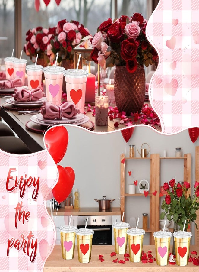 Jingmore 48 Set 12 oz Valentine's Day Disposable Plastic Cups with Lids and Straws Pink & Red Heart Clear Valentines Party Cup Bulk for Galentine's Day Wedding Hot Cold Drinks Party Supplies - Image 5