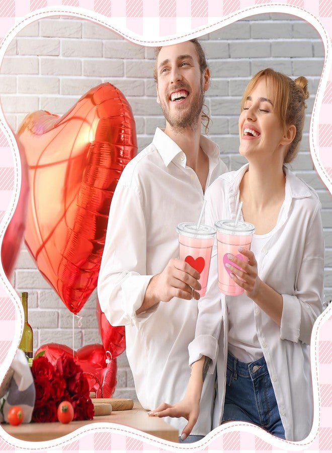 Jingmore 48 Set 12 oz Valentine's Day Disposable Plastic Cups with Lids and Straws Pink & Red Heart Clear Valentines Party Cup Bulk for Galentine's Day Wedding Hot Cold Drinks Party Supplies - Image 4