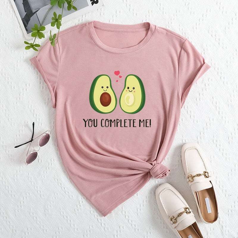 2025 Export New Cross-Border Tem Aliexpress Xiyin Avocado Print Womens Round Neck Short-Sleeved T-Shirt Lotus color 