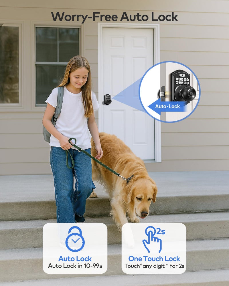 TEEHO TE003 Keyless Entry Keypad Door Lock with Handle, Electronic Digital Smart Locks for Front Door, Smart Door Knob with Code for Bedroom with Interior Locks, Auto Lock, Passage Mode, Matte Black - Image 4