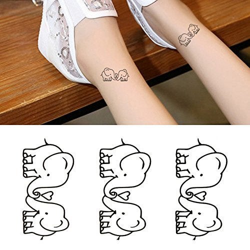 Oottati Small Cute Temporary Tattoo Two Couple Elephants (Set of 2)