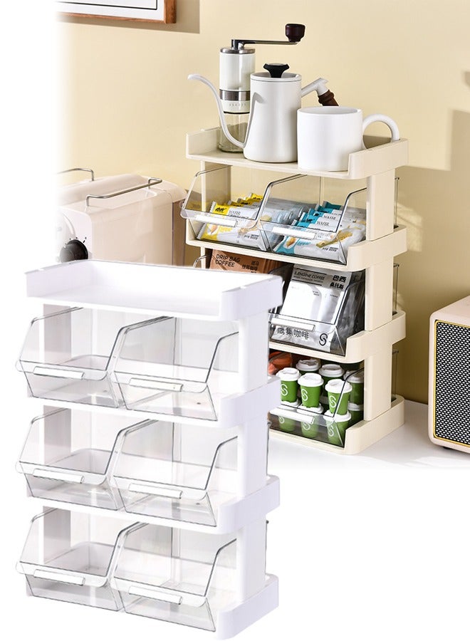 DUNISO 4 Layer Tea Bag Organizer，Desktop Storage Rack，Vertical Tea Bag Box Rack with 6 Drawer,Multi-Functional Tea Bags Container Dispenser,Suitable for Storing Coffee, Tea Bag,Beverages, Snacks and Small Items,30*17*42.5cm,White - Image 1