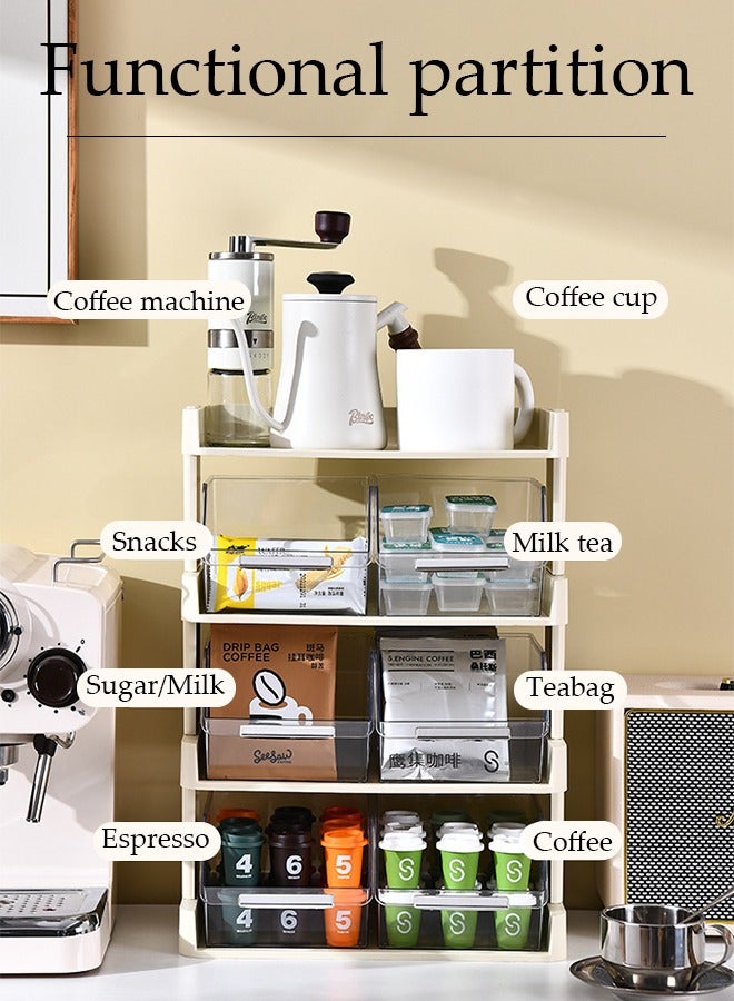 DUNISO 4 Layer Tea Bag Organizer，Desktop Storage Rack，Vertical Tea Bag Box Rack with 6 Drawer,Multi-Functional Tea Bags Container Dispenser,Suitable for Storing Coffee, Tea Bag,Beverages, Snacks and Small Items,30*17*42.5cm,White - Image 4