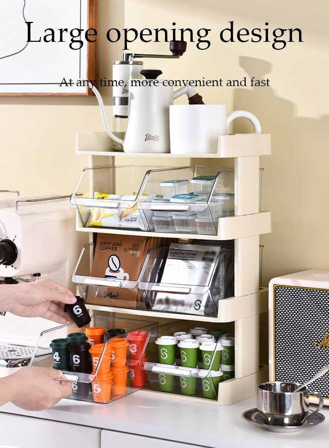 DUNISO 4 Layer Tea Bag Organizer，Desktop Storage Rack，Vertical Tea Bag Box Rack with 6 Drawer,Multi-Functional Tea Bags Container Dispenser,Suitable for Storing Coffee, Tea Bag,Beverages, Snacks and Small Items,30*17*42.5cm,White - Image 5