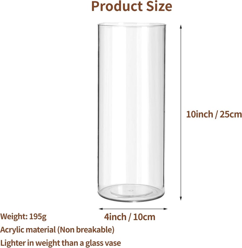 Guluto Clear Flower Vase, Non-breakable Vases, 4" W x 10" H, Acrylic Vase, Aesthetic Room Decor Cylindrical Modern Flower Vases for Table Centerpiece, Home Decor, Women Floral Arrangement Gift - Image 4